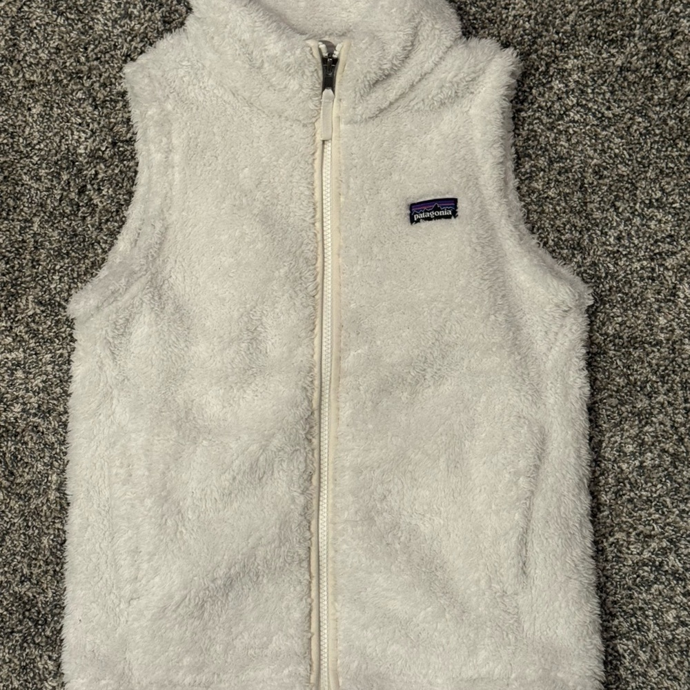 Patagonia White Fleece Vest with High Collar
